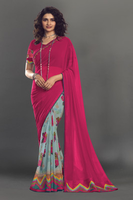 SARIK Floral Print Bollywood Georgette, Chiffon Saree(Pink, Light Green)