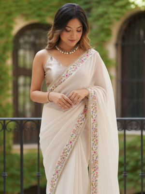 ANOUK Embellished Bollywood Georgette Saree(Cream)