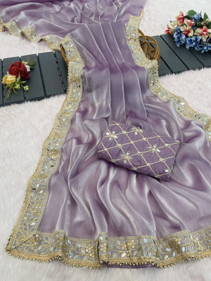 NETRA BOUTIQUE Solid/Plain Bollywood Organza Saree(Purple)