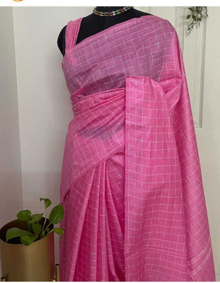 A R HANDLOOM Solid/Plain Bollywood Viscose Rayon, Silk Blend Saree(Pink)
