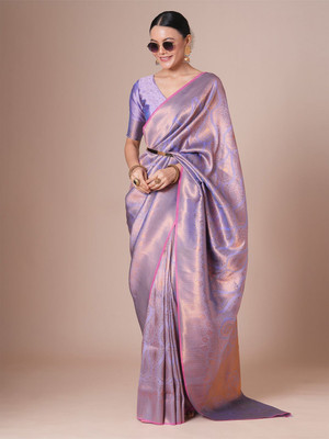 House of Pataudi Woven Kanjivaram Silk Blend Saree(Purple)
