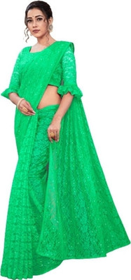 NORAFLEXx Self Design Bollywood Brasso Saree(Green)