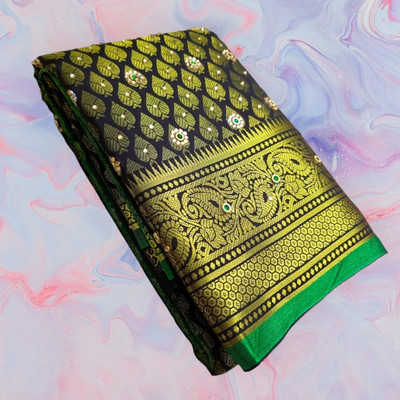 Aiman Creation Embellished Banarasi Handloom Art Silk Saree(Black)
