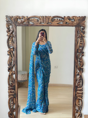 Moda Rapido Printed Bollywood Georgette Saree(Blue)