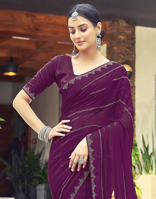 Satrani Self Design, Embellished Bollywood Georgette Saree(Purple)