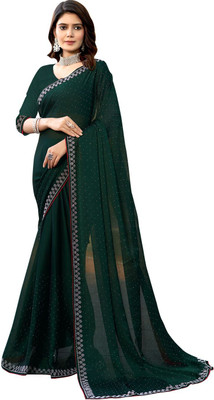 Tasrika Embellished, Embroidered Bollywood Chiffon Saree(Dark Green)