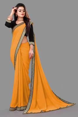 OKTAT Solid/Plain Bollywood Georgette Saree(Yellow)