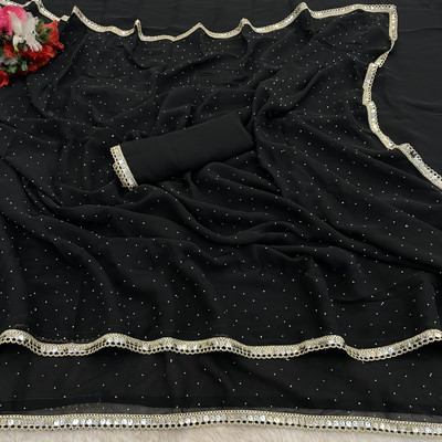 NESHVI ENTERPRISE Applique Bollywood Georgette Saree(Black)
