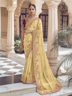 odette Embroidered Saree with Attached Blouse Georgette Saree(Pack of 2, Yellow)