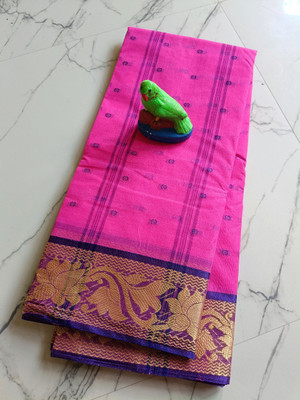 Duttafashion Checkered Tant Pure Cotton Saree(Pink)