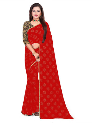 Aardiva Printed Daily Wear Chiffon Saree(Red)