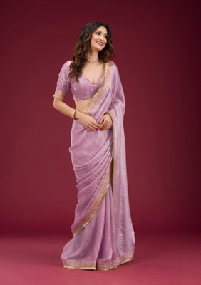 Bhojal Creation Embroidered Bollywood Silk Blend Saree(Purple)