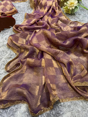 Vragi Embellished Bollywood Chiffon Saree(Purple)