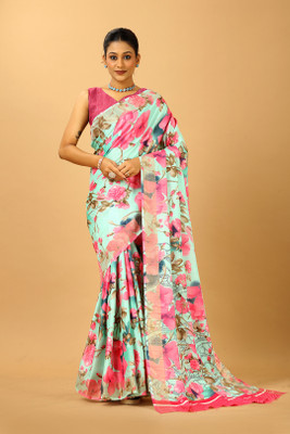 Virendra Textiles Printed Daily Wear Cotton Blend Saree(Blue)