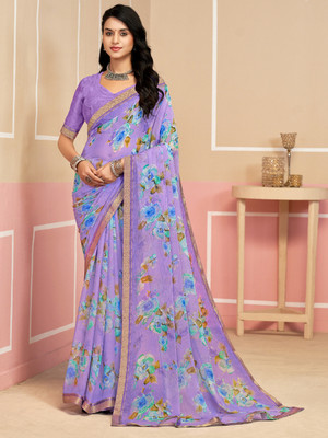 PANZORA Floral Print Daily Wear Chiffon Saree(Purple)