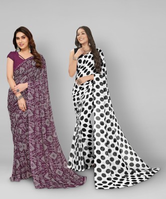 kashvi sarees Ombre, Printed Bollywood Georgette Saree(Pack of 2, Black, White, Purple)