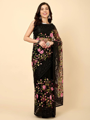 Julee Embroidered Bollywood Net Saree(Black)
