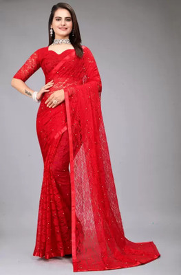 Suali Self Design Bollywood Net Saree(Red)