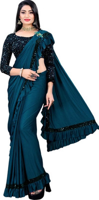 KRIRA ENTERPRISE Self Design Bollywood Lycra Blend Saree(Blue)