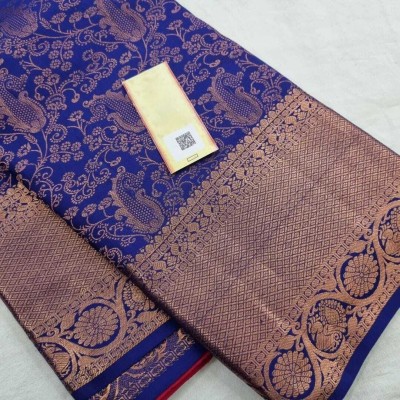 Ramani Fashion Woven Kanjivaram Jacquard, Pure Silk Saree(Blue)