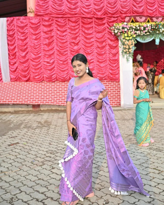 YINATZ KY GARCIA CREATION Woven Mekhela Chador Silk Blend Saree(Purple)