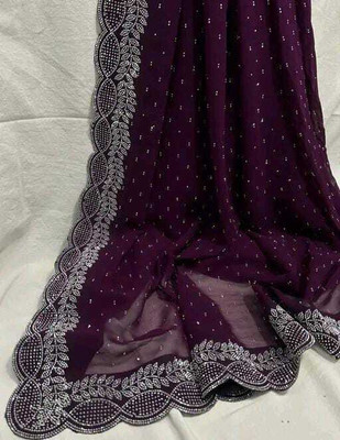 BHIKS RR Embellished Bollywood Chiffon Saree(Purple)