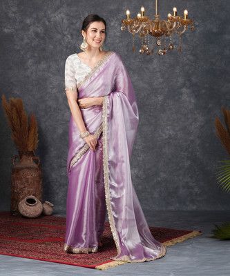 Satrani Dyed, Embellished Bollywood Jimmy choo, Chiffon Saree(Purple)