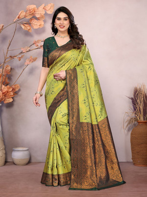 KASHTBHANJAN ETHNICWEAR Self Design Banarasi Jacquard Saree(Green)