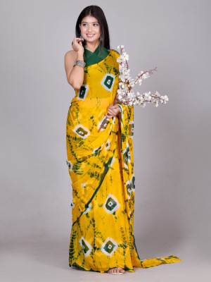 HouseOfCommon Printed Handloom Chiffon Saree(Yellow)