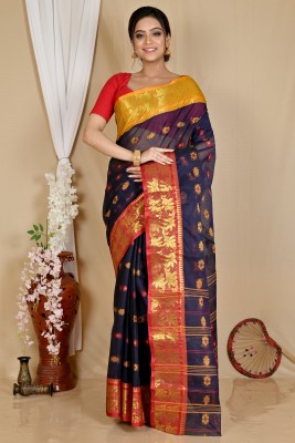 Aanchal Self Design, Woven Tant Pure Cotton Saree(Dark Blue)