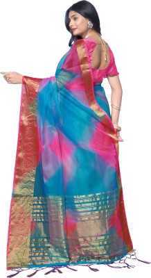 KOTHARI KS Solid/Plain Bandhani Organza Saree(Light Blue)