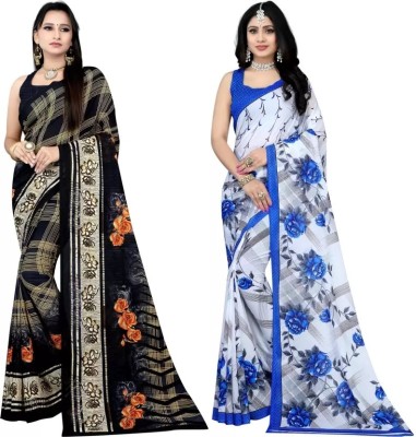 Leelavati Printed Bollywood Georgette Saree(Pack of 2, Multicolor, White)