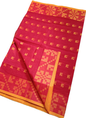 kunduhouse Self Design Tant Pure Cotton Saree(Red)