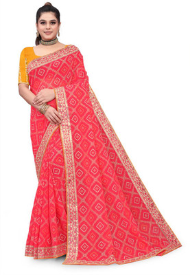 Riddhi Siddhi Creation Printed Banarasi Georgette Saree(Pink)