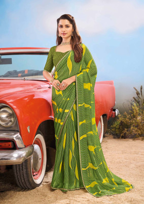 Laxmipati sarees Striped Daily Wear Chiffon Saree(Green)