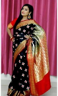 AFIFA CREATION Woven Banarasi Satin Saree(Black)