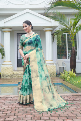 Aarunika MT Woven, Printed Bollywood Organza Saree(Green)