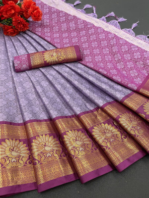 MM VENTURE Woven Dharmavaram Nylon Saree(Purple)