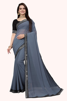 Aai shree khodiyar Solid/Plain Bollywood Georgette Saree(Grey)