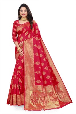 MAYAM FASHION Woven Kanjivaram Jacquard, Pure Silk Saree(Red)