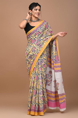 Om Traders Printed Saree with Attached Blouse Cotton Silk Saree(Multicolor)