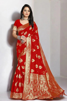 Pikham Self Design Banarasi Art Silk Saree(Red)