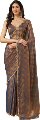 ECOLEAF Solid/Plain Saree with Attached Blouse Nylon, Satin Saree(Blue)