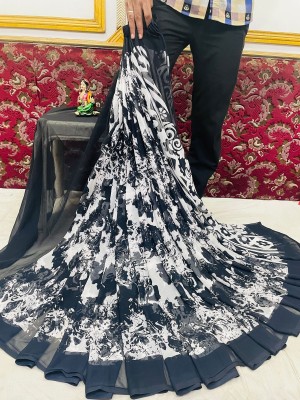 Sanjana Silks Printed, Paisley, Self Design, Floral Print Daily Wear Georgette Saree(Black)