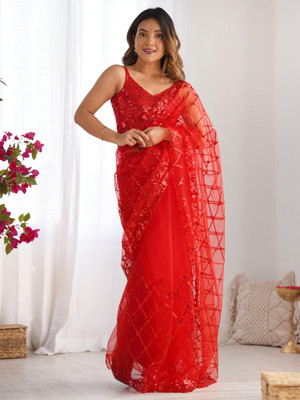 Sareemall Embellished Bollywood Net Saree(Red)