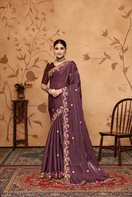 NEGRONI Floral Print Daily Wear Jimmy choo Saree(Brown)