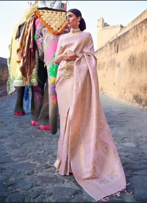Apnisha Self Design Kanjivaram Silk Blend Saree(Pink)