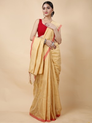 DipDiya Self Design Handloom Linen Saree(Cream)