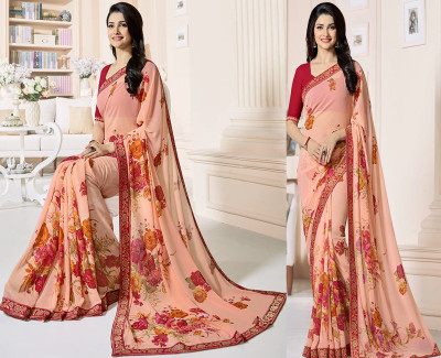 Dhandai Fashion Printed Bollywood Georgette Saree(Orange)