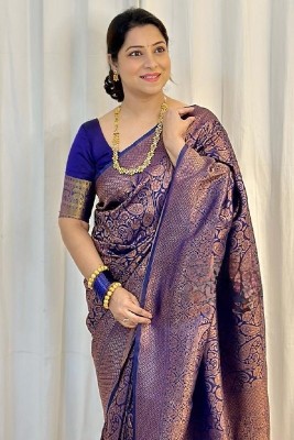 UNIVERSAL DESIGNER STUDIO Self Design Banarasi Jacquard Saree(Blue)